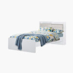 Ivory Twin Bed with Sliding Storage Headboard - 120x200 cm