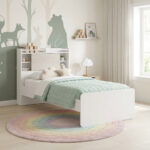 Ivory Single Bed with Sliding Storage Headboard - 90x200 cm