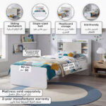 Ivory Single Bed with Sliding Storage Headboard - 90x200 cm