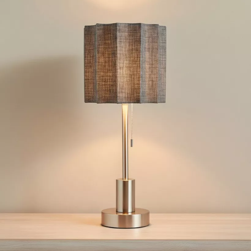 Merick Metal Table Lamp with Linen Shade - 25x62 cm - Image 3