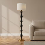 Merick Metal Floor Lamp with Linen Shade - 35x156 cm