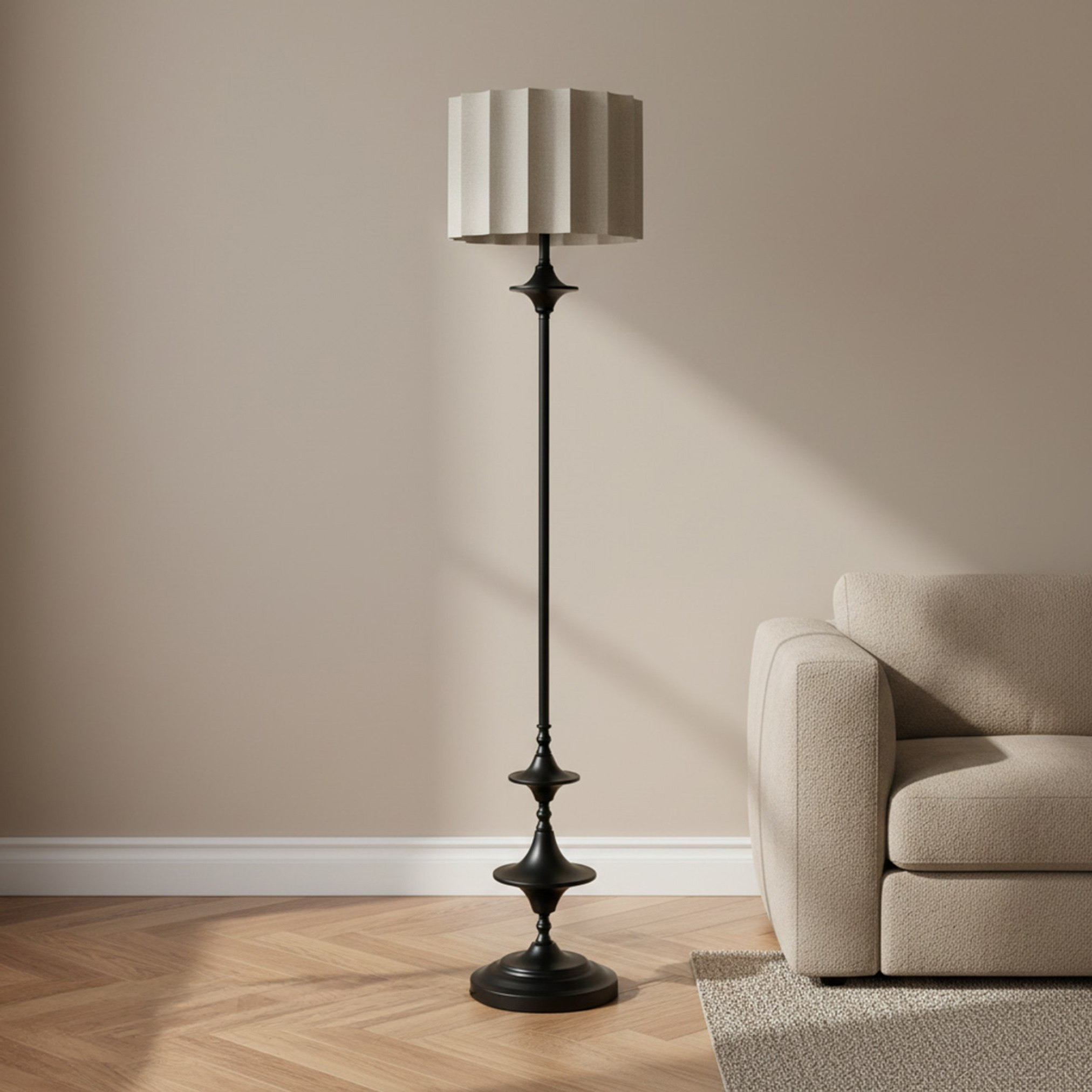 Merick Metal Floor Lamp with Linen Shade - 35x155 cm