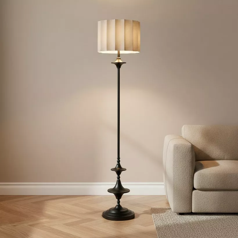 Merick Metal Floor Lamp with Linen Shade - 35x155 cm - Image 3