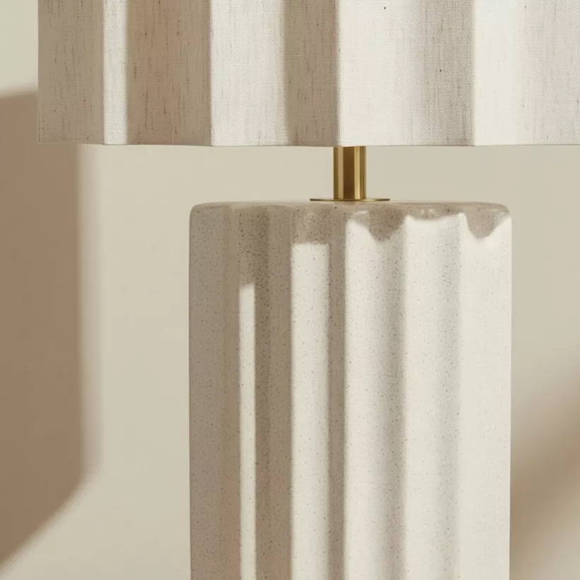 Merick Ceramic Table Lamp with Linen Shade - 39x23x56 cm - Image 5