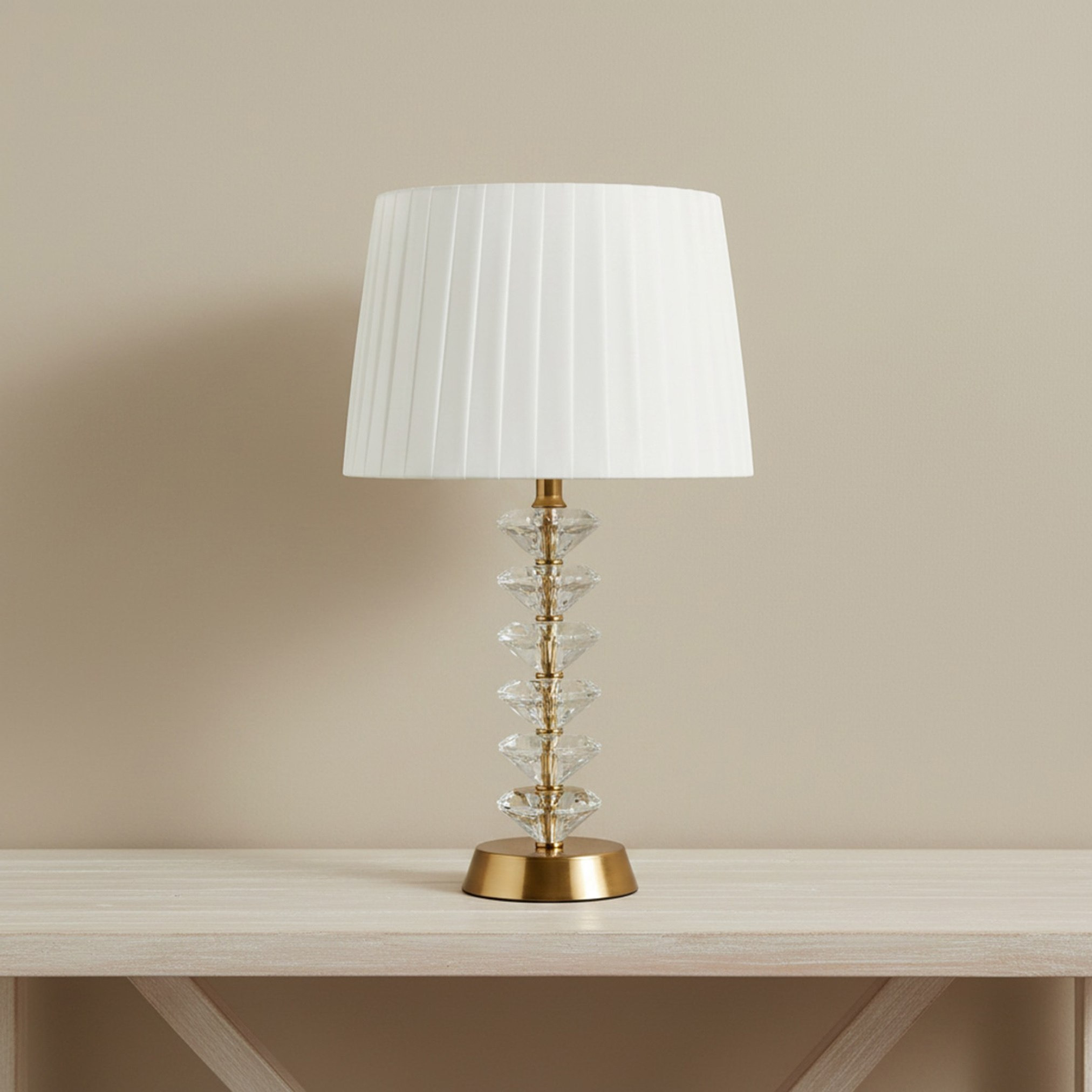 Merick Crystal Table Lamp with Pleated Shade - 30x50 cm