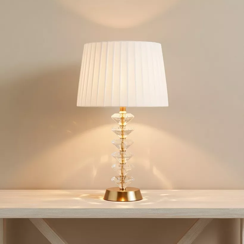 Merick Crystal Table Lamp with Pleated Shade - 30x50 cm - Image 3