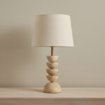 Merick Travertine Table Lamp with Linen Shade - 28x48 cm