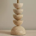 Merick Travertine Table Lamp with Linen Shade - 28x48 cm