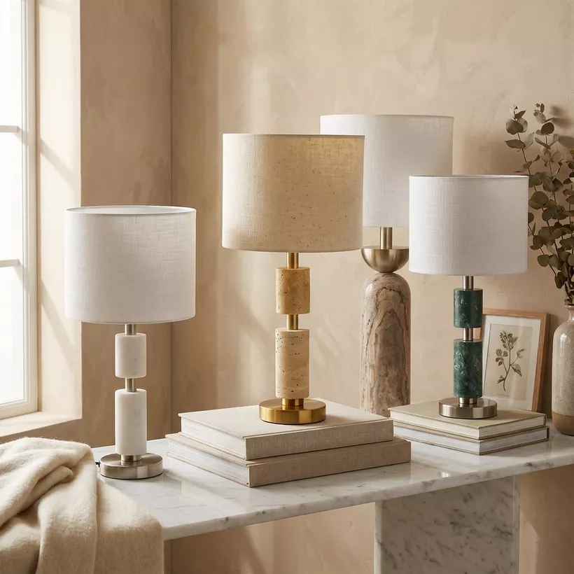 Merick Marble Table Lamp with Linen Shade - 25x51 cm - Image 2