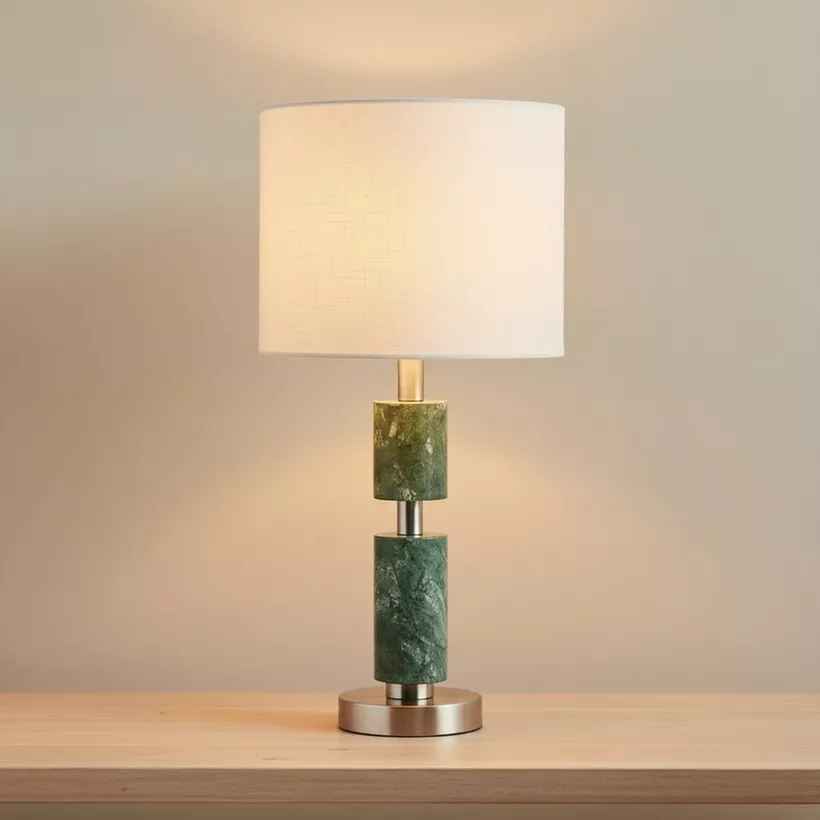 Merick Marble Table Lamp with Linen Shade - 25x51 cm - Image 3
