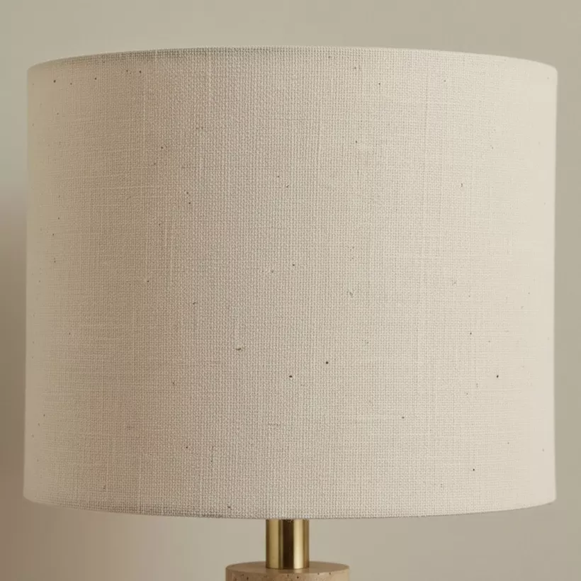 Merick Travertine Table Lamp with Linen Shade - 25x51 cm - Image 4