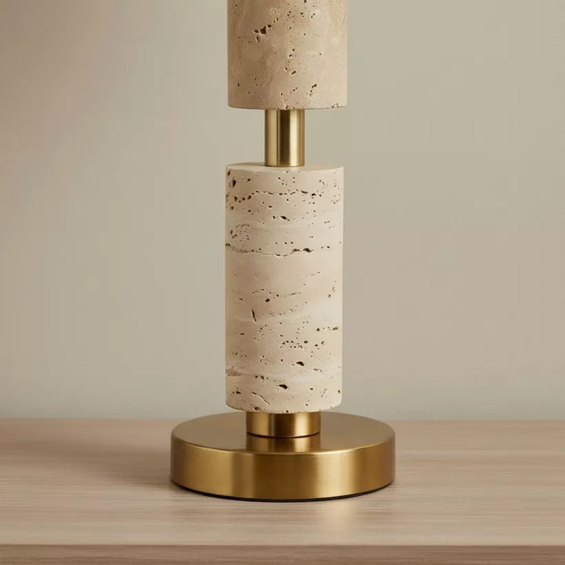 Merick Travertine Table Lamp with Linen Shade - 25x51 cm - Image 5