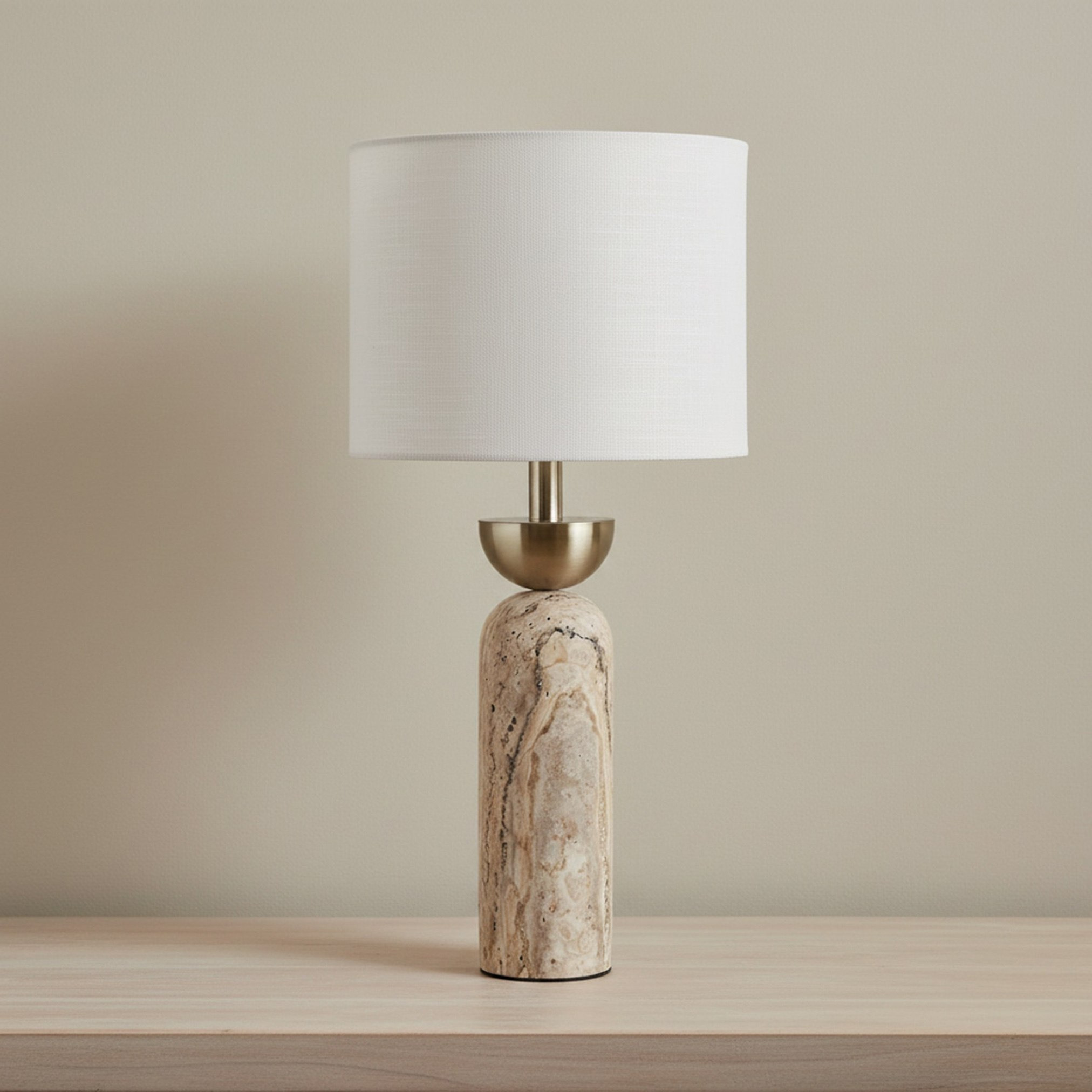 Merick Marble Table Lamp with Linen Shade - 23x48 cm