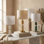 Merick Marble Table Lamp with Linen Shade - 23x48 cm
