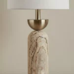 Merick Marble Table Lamp with Linen Shade - 23x48 cm