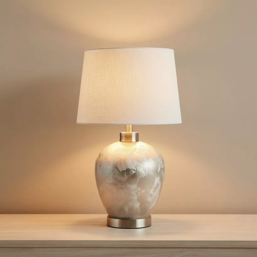 Merick Glass Table Lamp with Linen Shade - 30x50 cm - Image 3