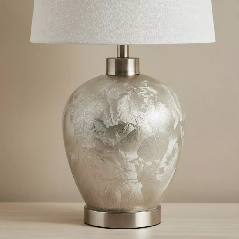 Merick Glass Table Lamp with Linen Shade - 30x50 cm - Image 5