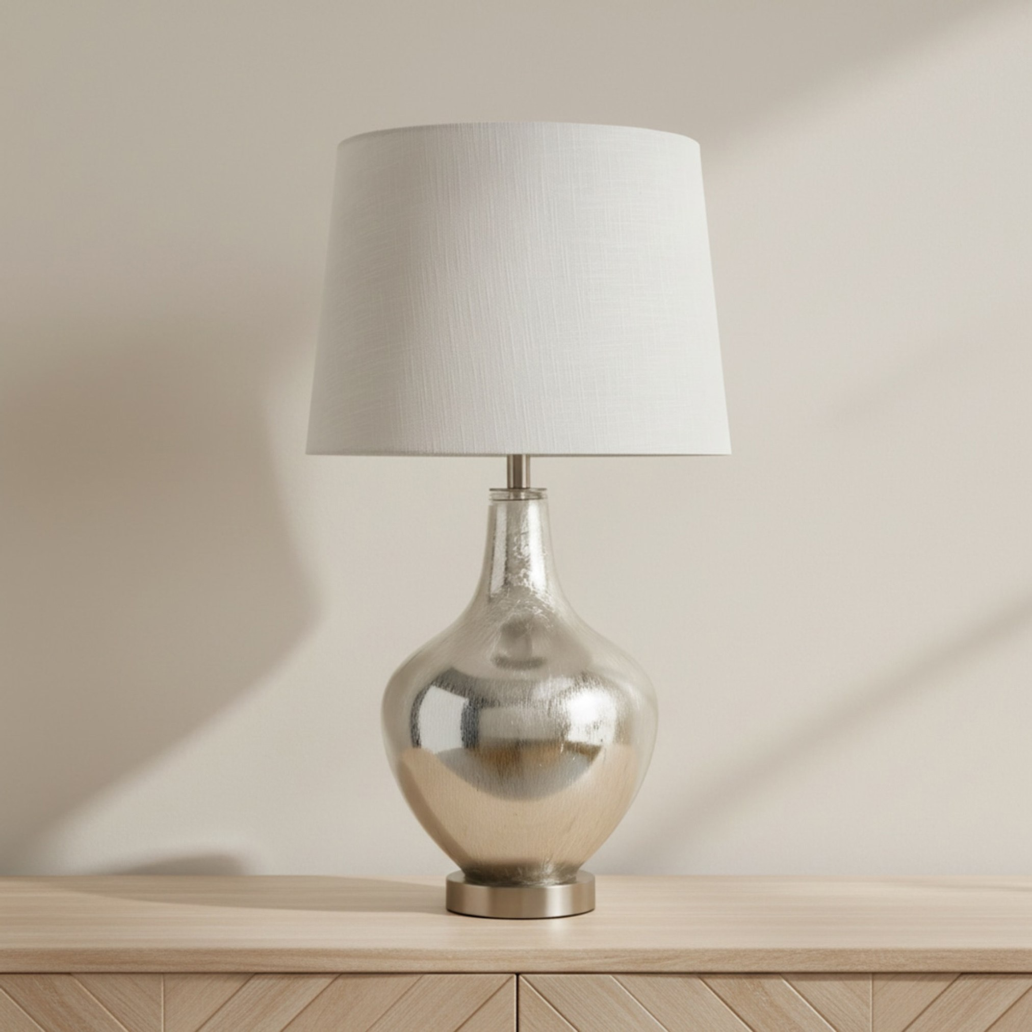 Merick Glass Table Lamp with Linen Shade - 35x63 cm