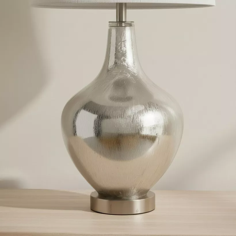 Merick Glass Table Lamp with Linen Shade - 35x63 cm - Image 5