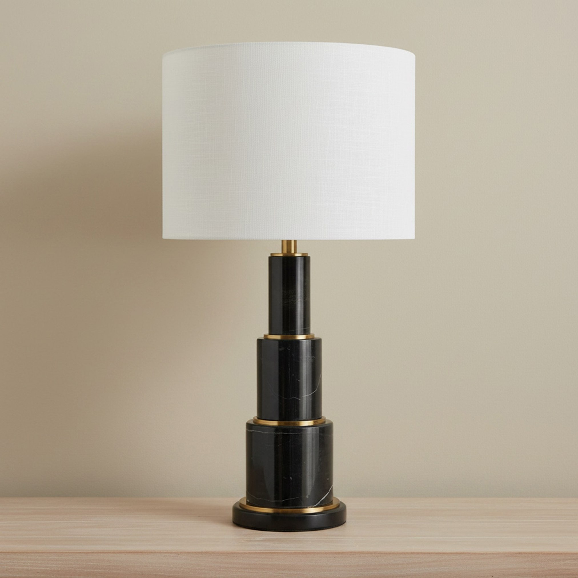 Merick Marble Table Lamp with Linen Shade - 35x64 cm