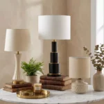 Gleton Glazed Ceramic Table Lamp with Linen Shade - 18x18x30 cm