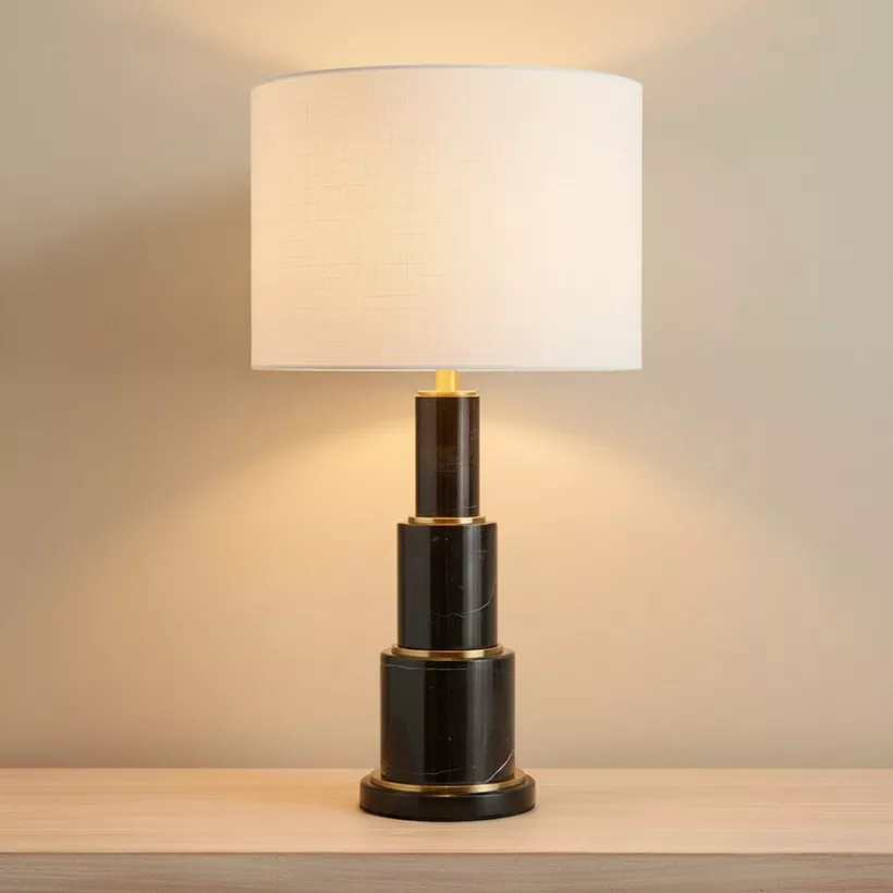 Merick Marble Table Lamp with Linen Shade - 35x64 cm - Image 3