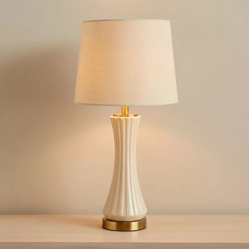 Merick Ceramic Table Lamp with Linen Shade - 30x60 cm - Image 3