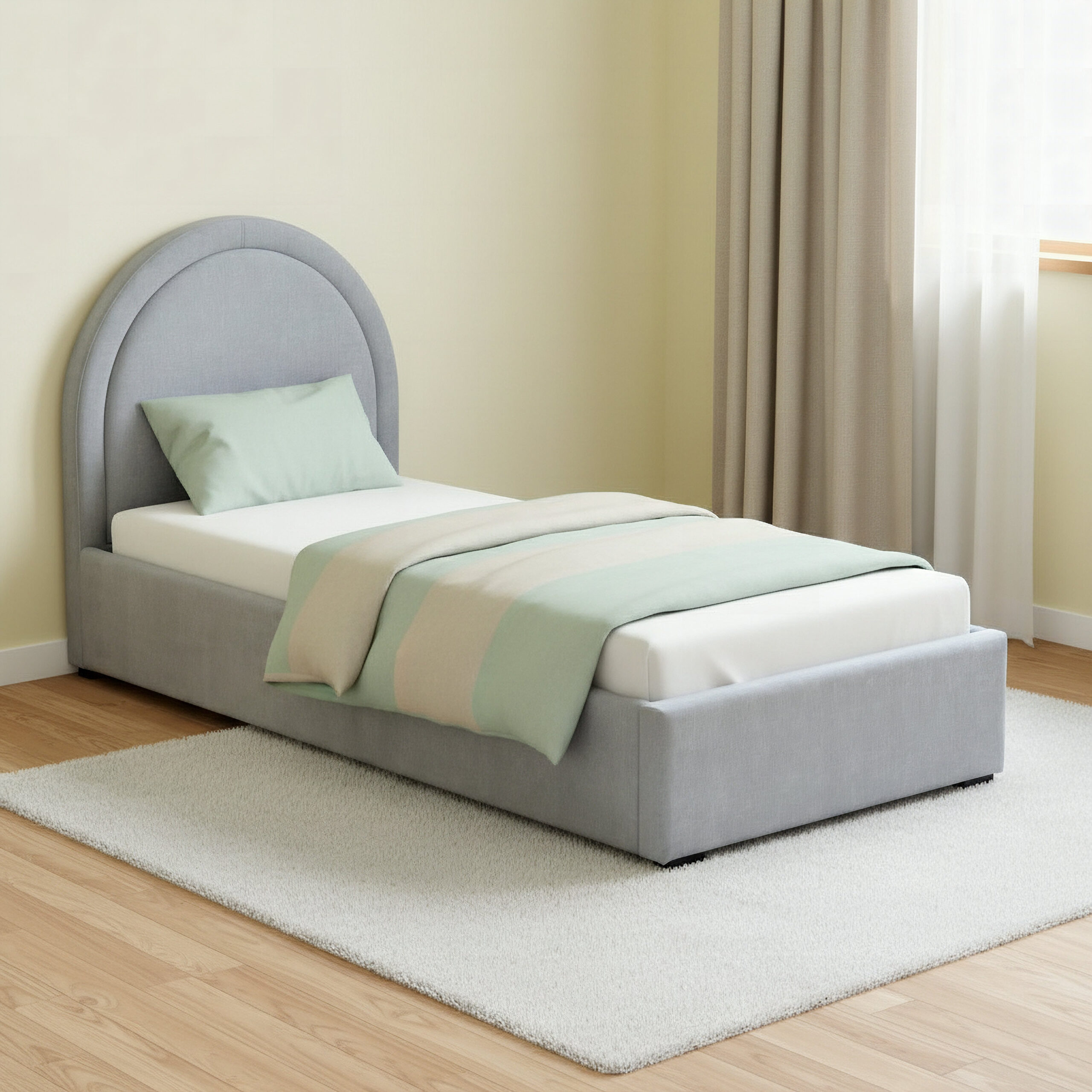 Ivory Luna Upholstered Single Bed - 90x200 cm