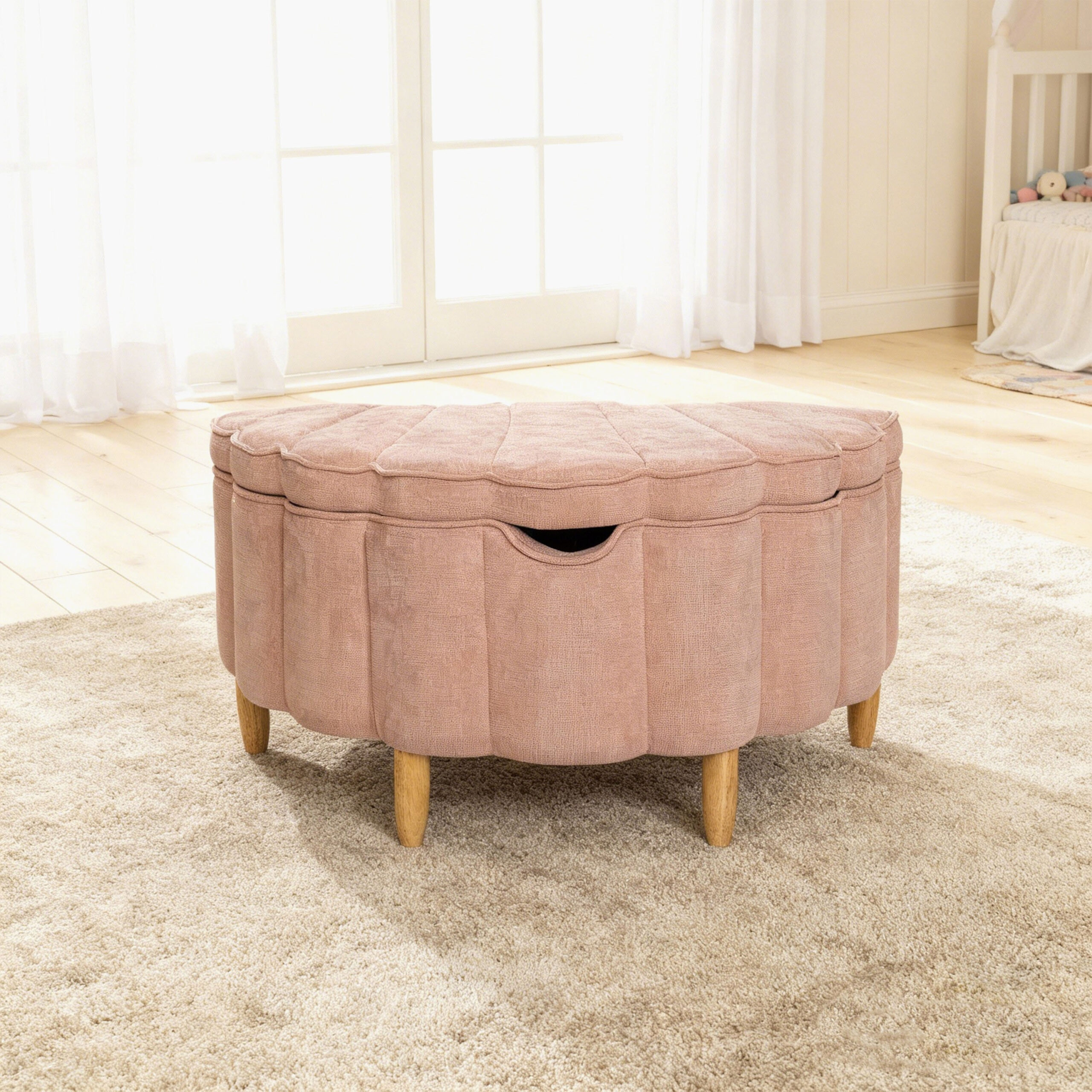 Ivory Bloom Pouf with Storage