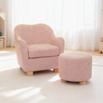 Ivory Curve Kids Armchair with Stool