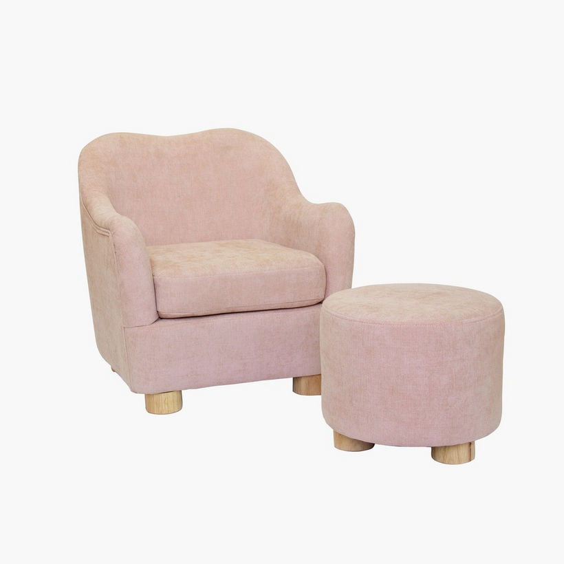 Ivory Curve Kids Armchair with Stool - Image 3