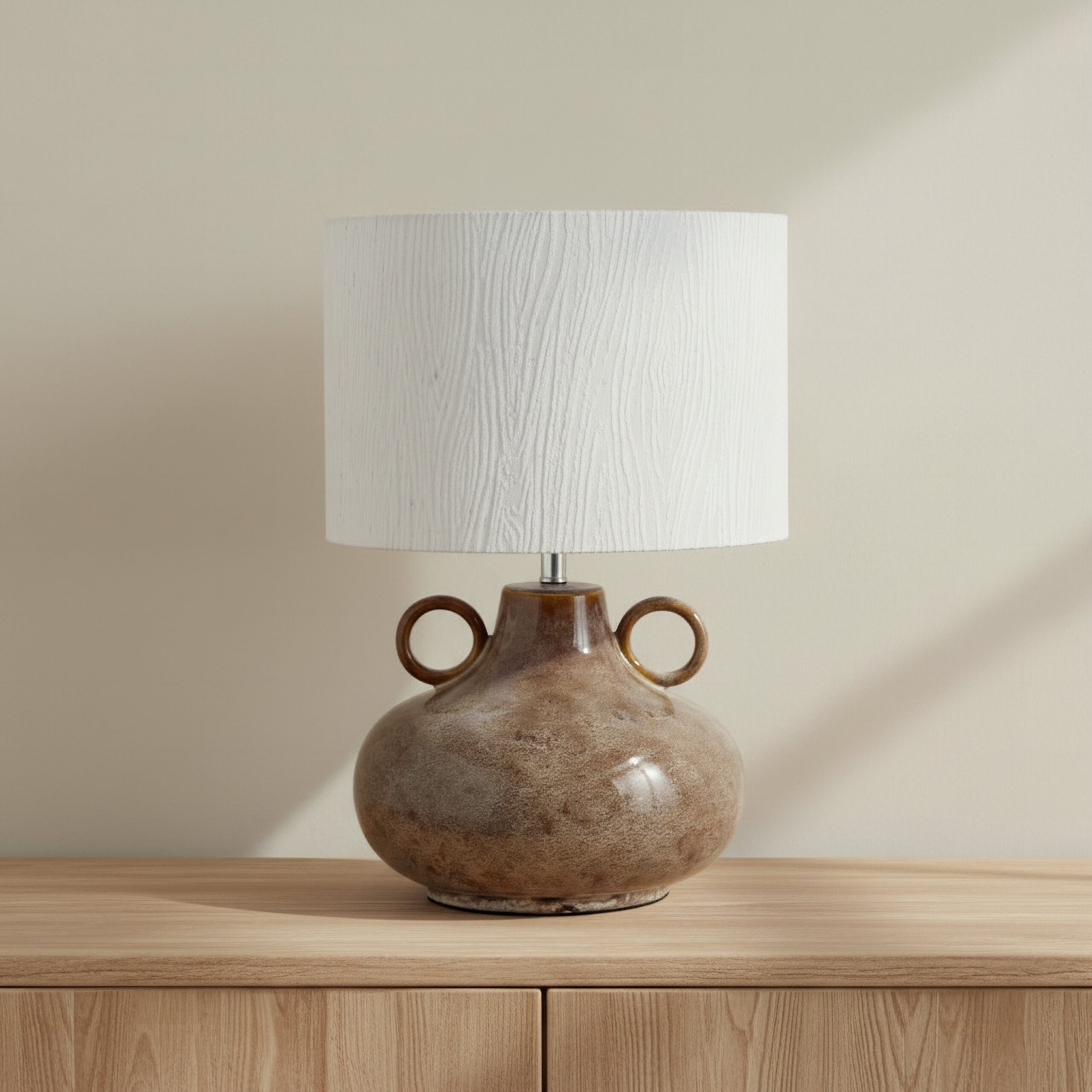 Elinor Glazed Ceramic Table Lamp with Linen Shade - 43.5 cm