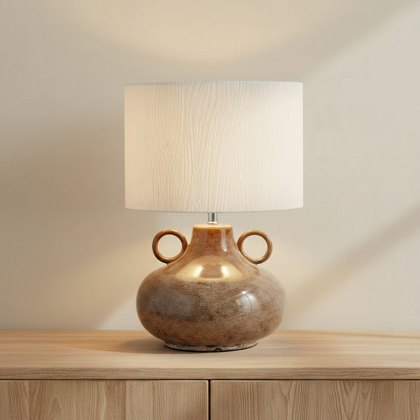 Elinor Glazed Ceramic Table Lamp with Linen Shade - 43.5 cm - Image 3