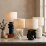 Elinor Ceramic Horse Table Lamp with Linen Shade - 48 cm
