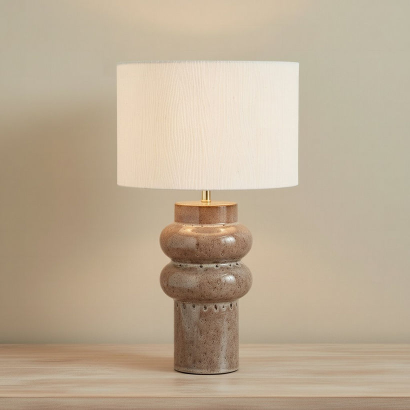 Elinor Glazed Ceramic Table Lamp with Linen Shade - 55.5 cm - Image 3