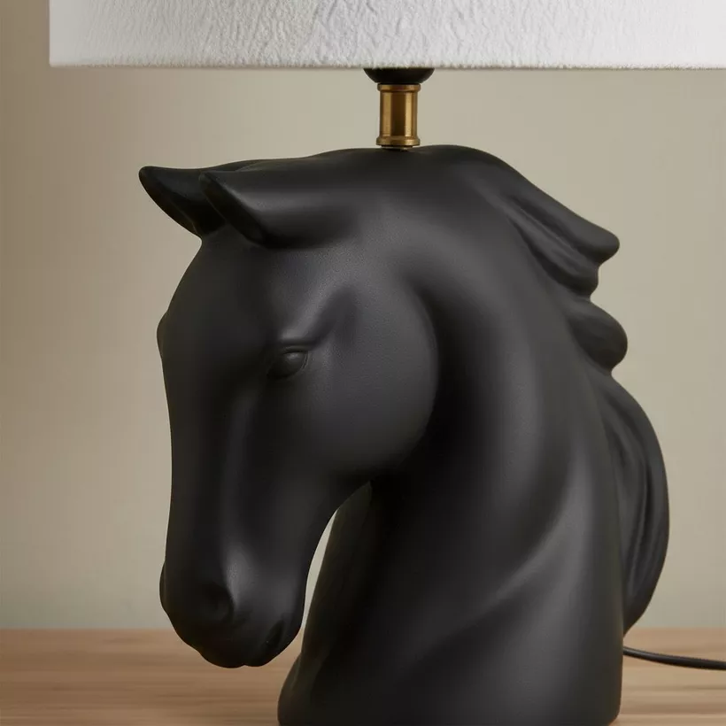 Elinor Ceramic Horse Table Lamp with Linen Shade - 48 cm - Image 5