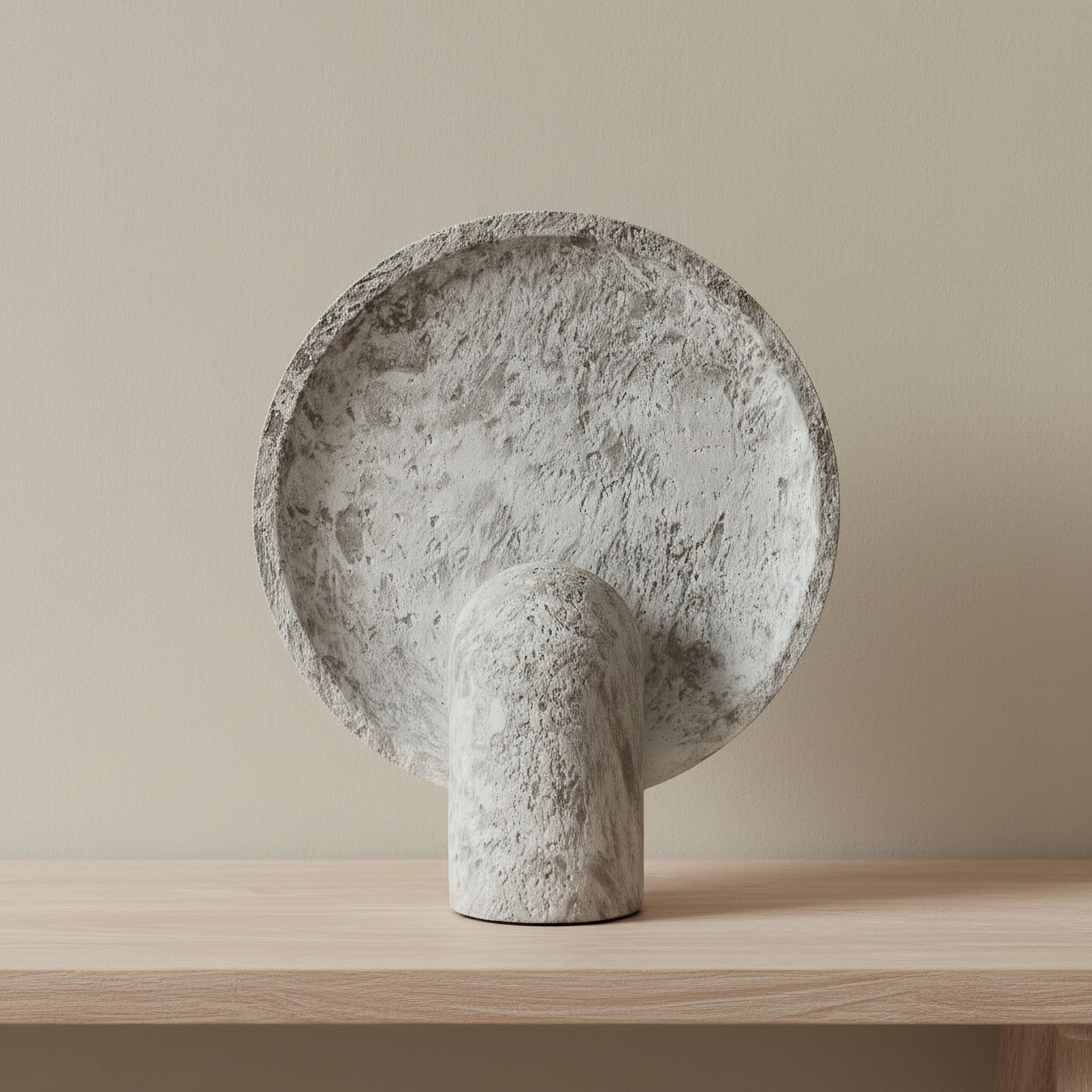 Elinor Stone Textured Resin Table Lamp with Circular Disc - 36 cm