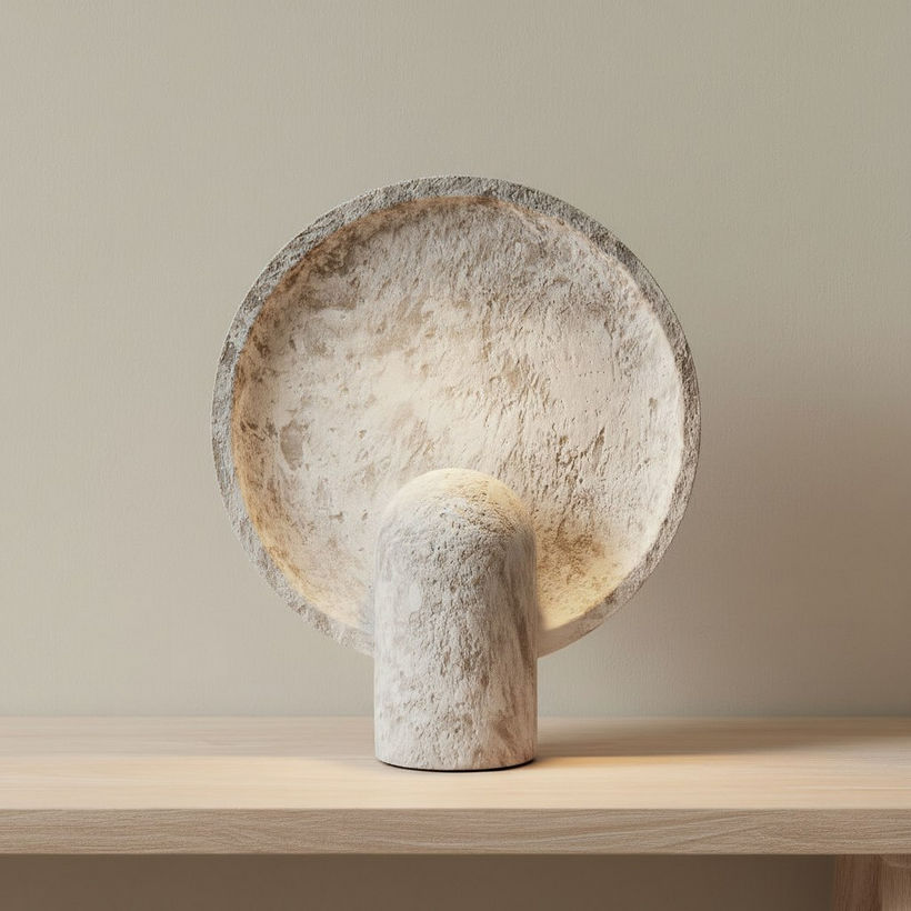 Elinor Stone Textured Resin Table Lamp with Circular Disc - 36 cm - Image 3