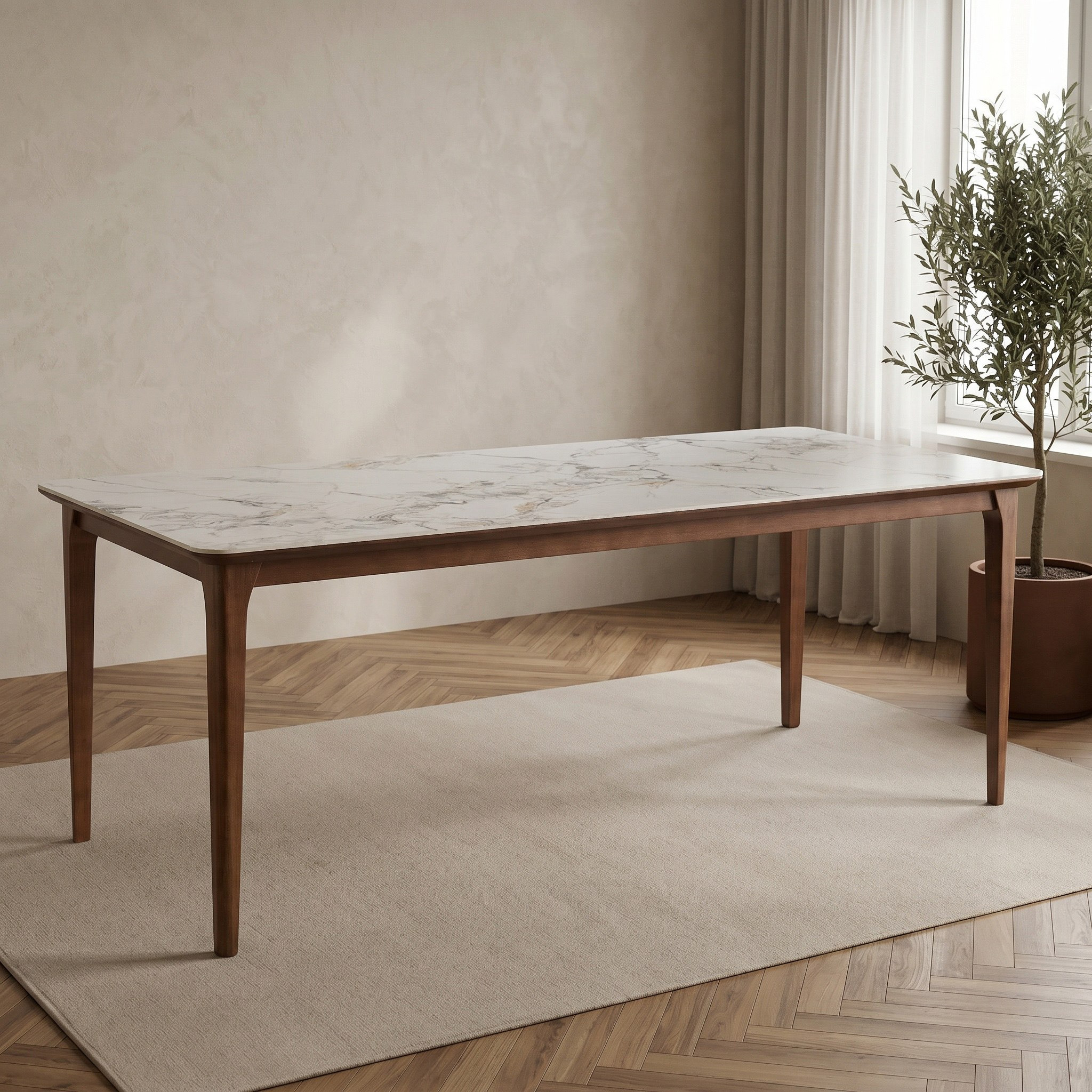 Valeria 8 Sintered Stone Dining Table With Solid Wood Base