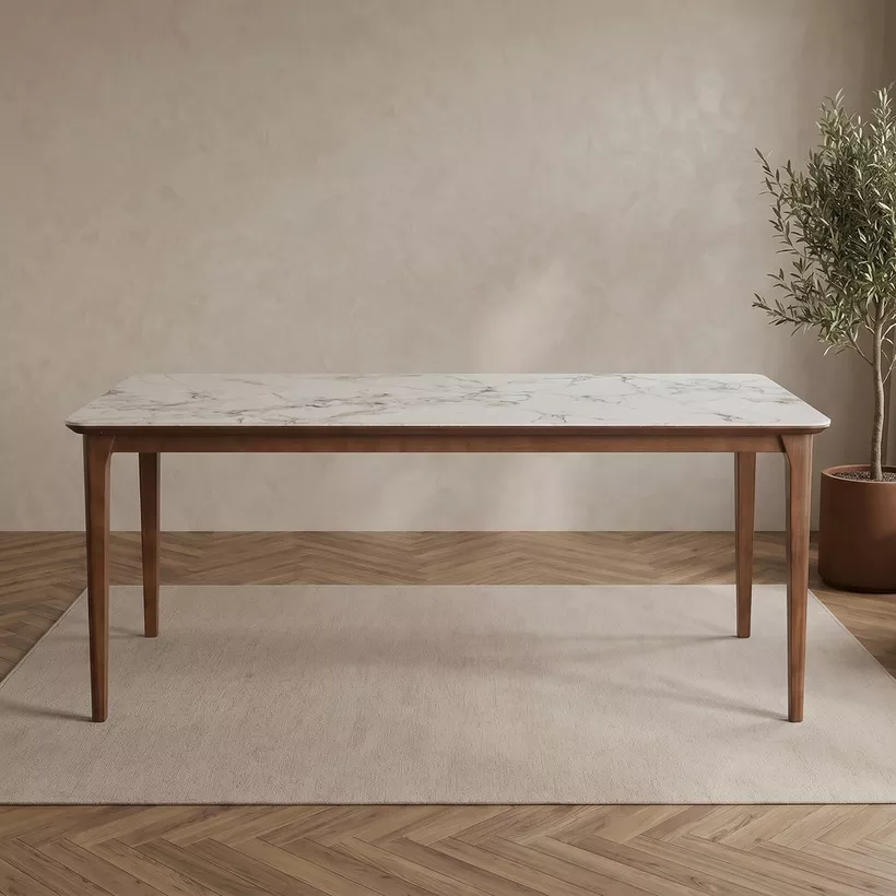 Valeria 8 Sintered Stone Dining Table With Solid Wood Base - Image 3