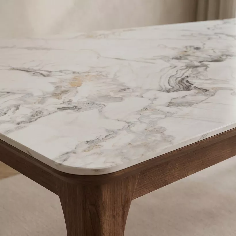Valeria 8 Sintered Stone Dining Table With Solid Wood Base - Image 4