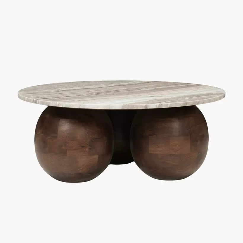 Cavon Avenue Genuine Marble Top Coffee Table with Solid Wood Base - Image 3