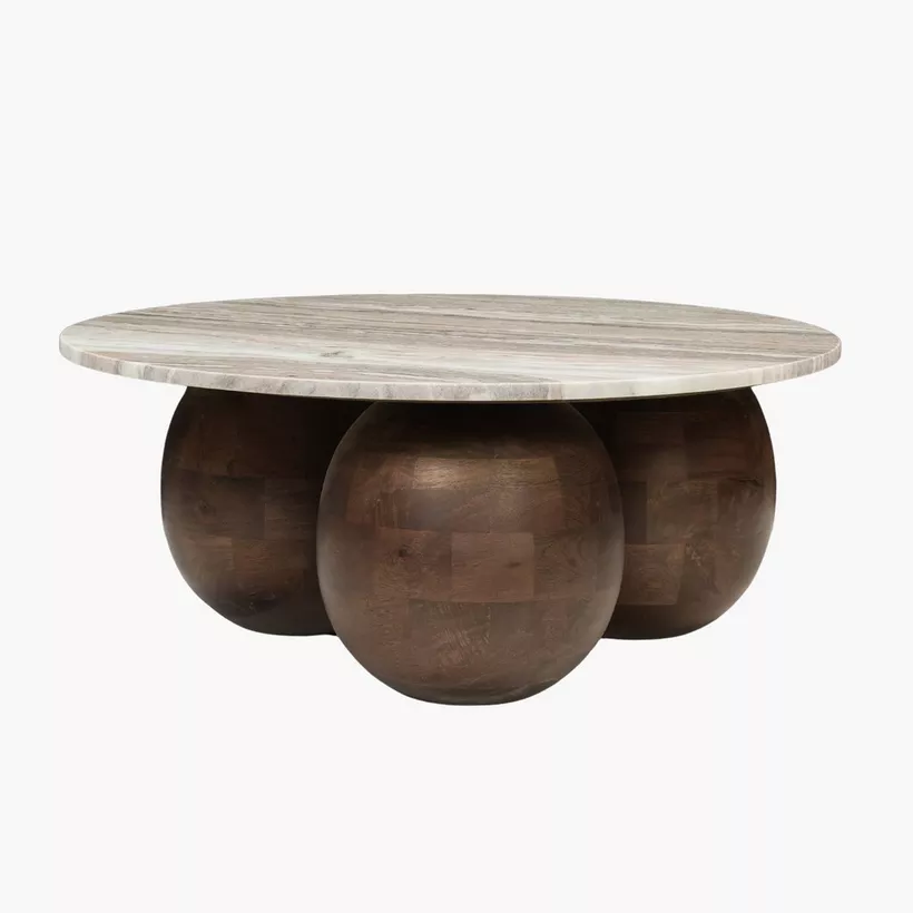 Cavon Avenue Genuine Marble Top Coffee Table with Solid Wood Base - Image 4