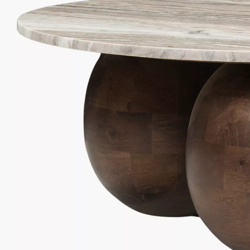 Cavon Avenue Genuine Marble Top Coffee Table with Solid Wood Base - Image 5