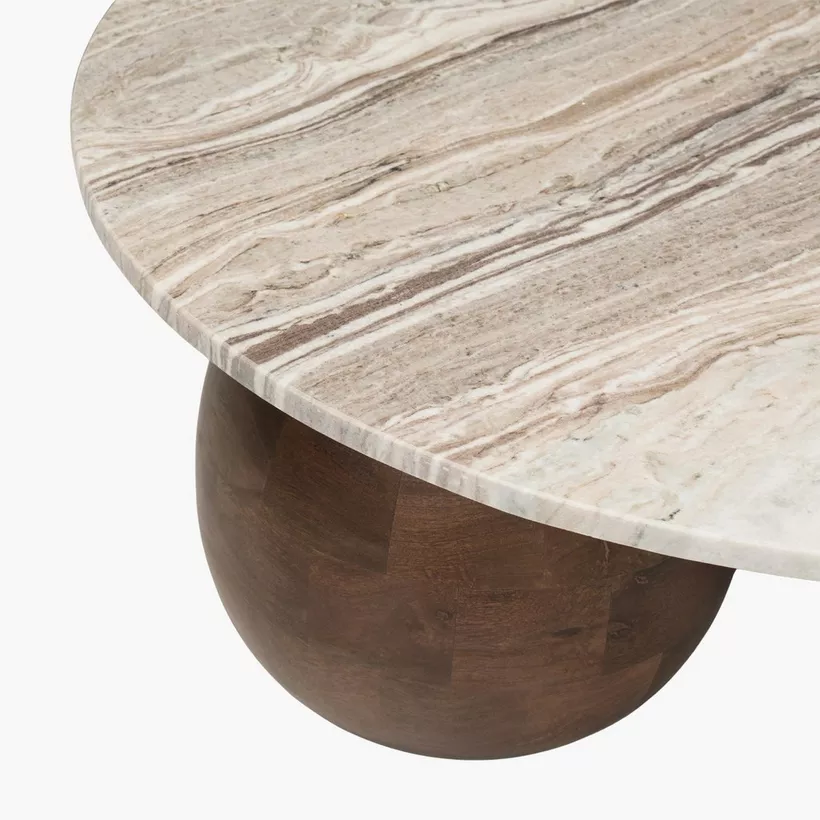 Cavon Avenue Genuine Marble Top Coffee Table with Solid Wood Base - Image 6