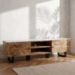 Cavon Florya 1.8 Meter Solid Wood TV Unit with Genuine Marble Top for TV up to 70 inches