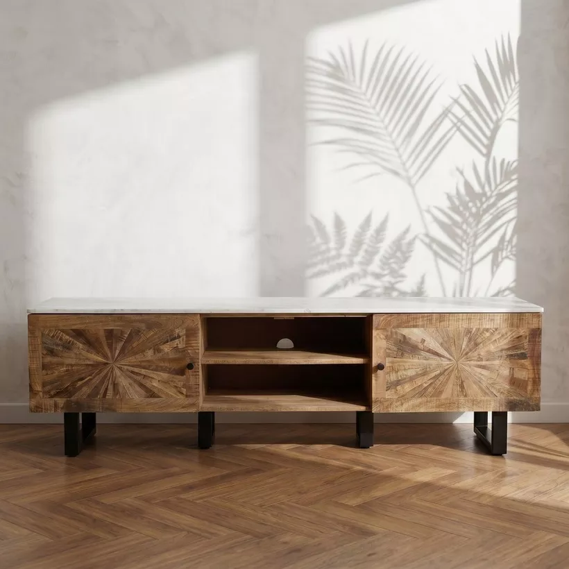 Cavon Florya 1.8 Meter Solid Wood TV Unit with Genuine Marble Top for TV up to 70 inches - Image 3