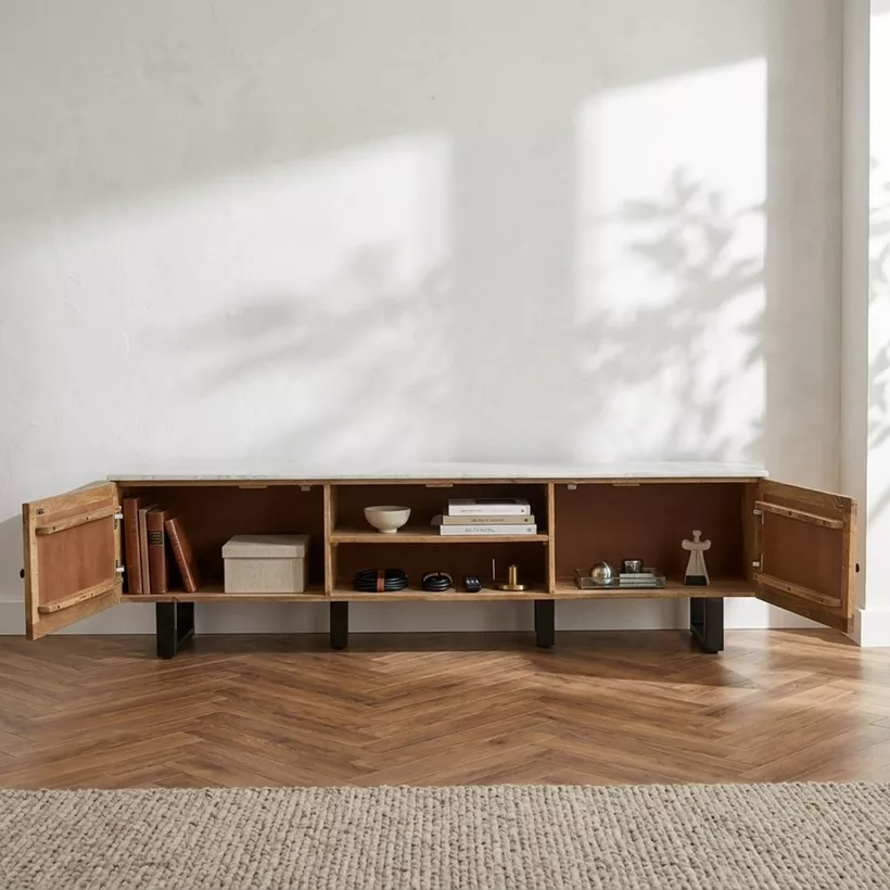 Cavon Florya 1.8 Meter Solid Wood TV Unit with Genuine Marble Top for TV up to 70 inches - Image 4