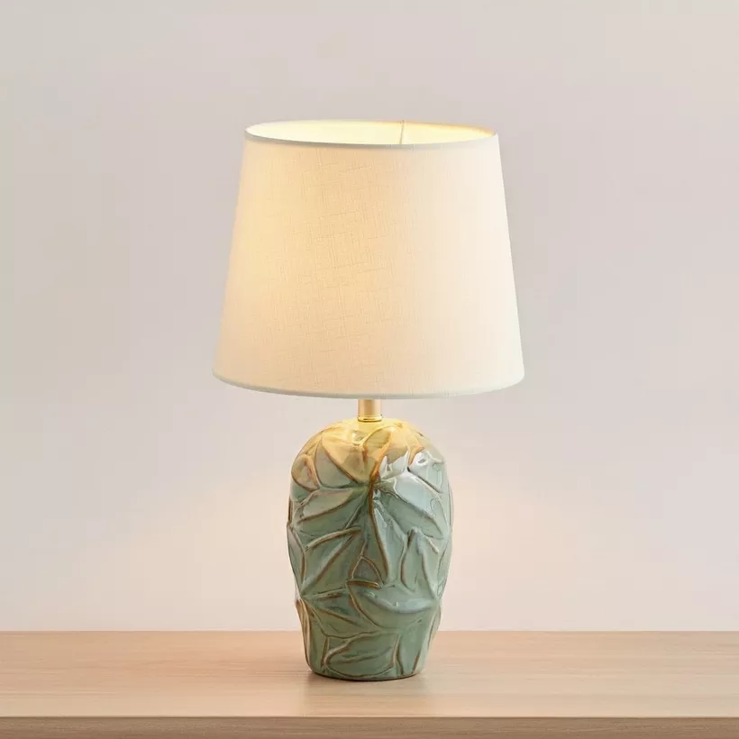 Amalfi Reactive Glazed Ceramic Table Lamp with Linen Shade - 42x25 cm - Image 3