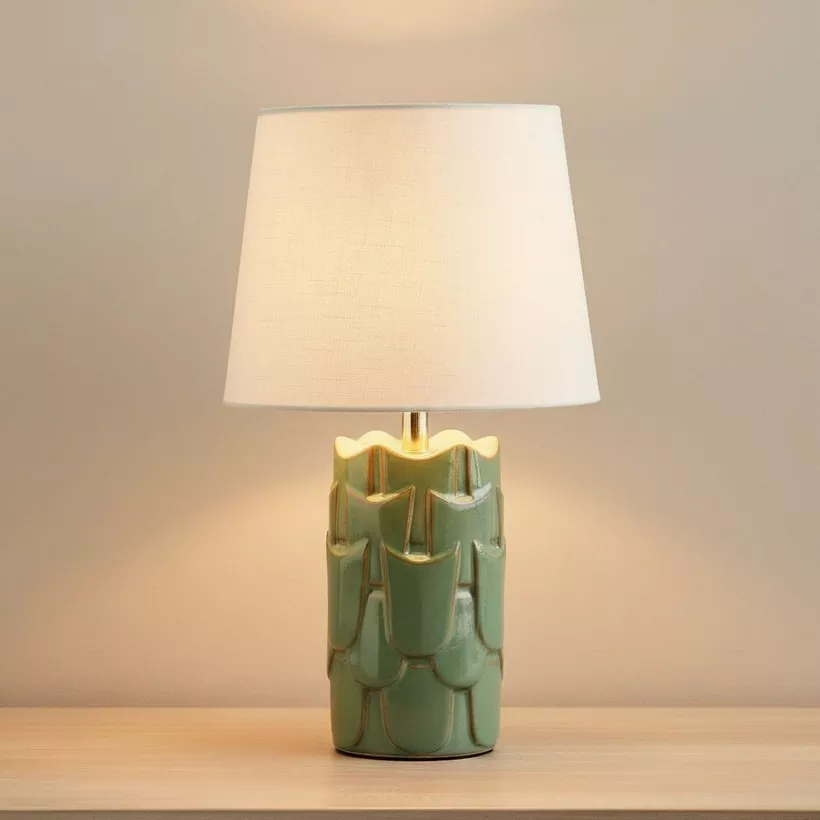 Amalfi Reactive Glazed Ceramic Table Lamp with Linen Shade - 43x25 cm - Image 3